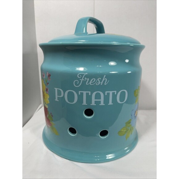 Pioneer Woman 9.5" Potato Keeper 2019 Breezy Blossoms Teal Large Great Condition - Picture 1 of 8